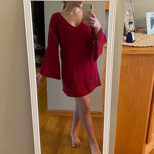 RED BELLE SLEEVE MINI DRESS